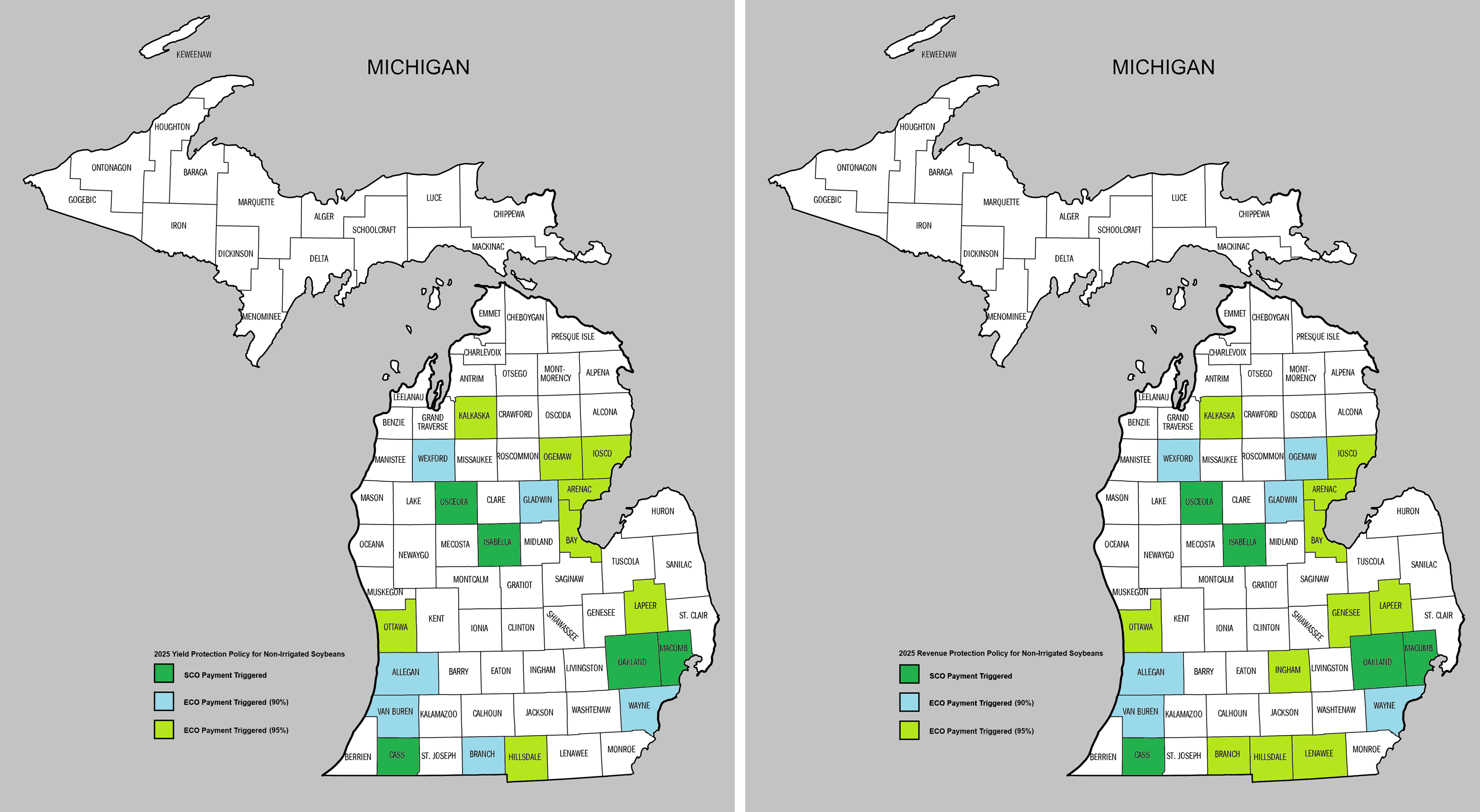 maps depicting the counties listed in the body text of this story